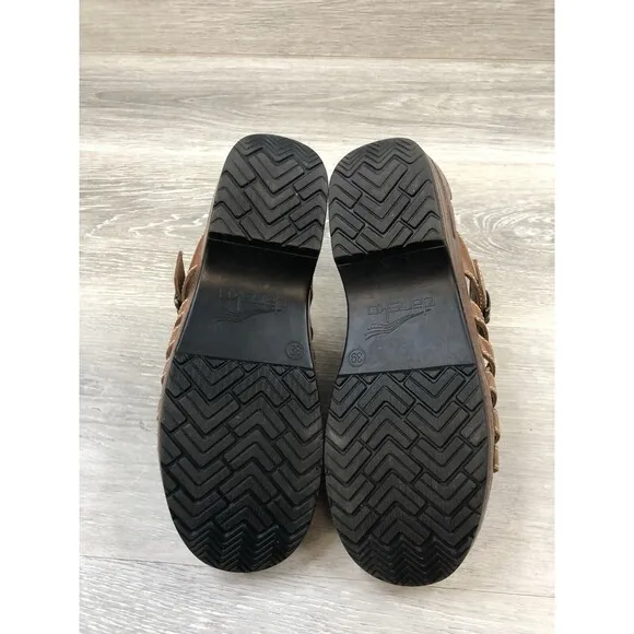 Dansko Women’s Sandal Basketweave Brown Leather Open Toe Slide Shoe Size 8.5