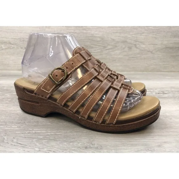 Dansko Women’s Sandal Basketweave Brown Leather Open Toe Slide Shoe Size 8.5