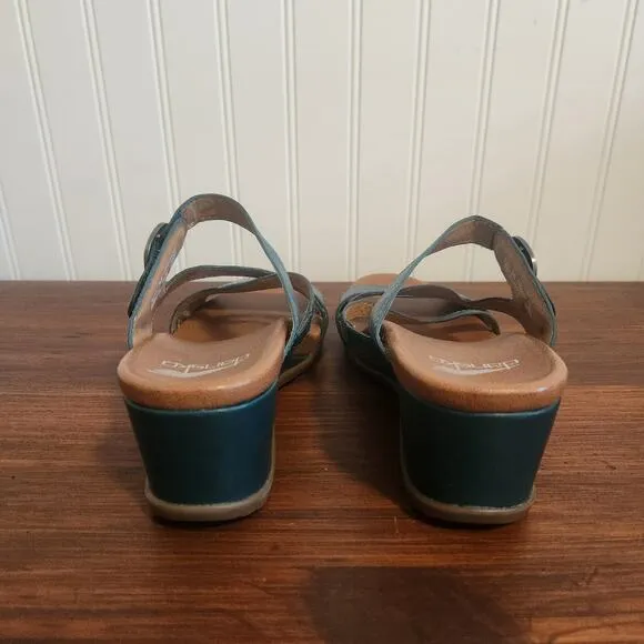 Dansko Womens Size 7.5/38 Man Made Leather Teal Open Toe Chunky Heel Sandals New
