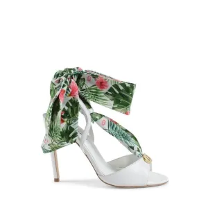 Dee Ocleppo Evelyn Silk Printed Heel Women White Sandals