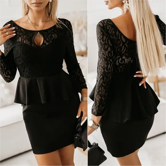 Delicate Drama Peplum Mini Dress - Black