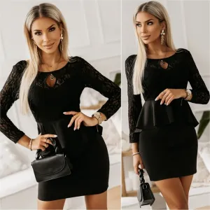 Delicate Drama Peplum Mini Dress - Black