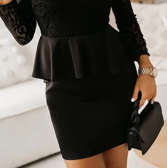 Delicate Drama Peplum Mini Dress - Black