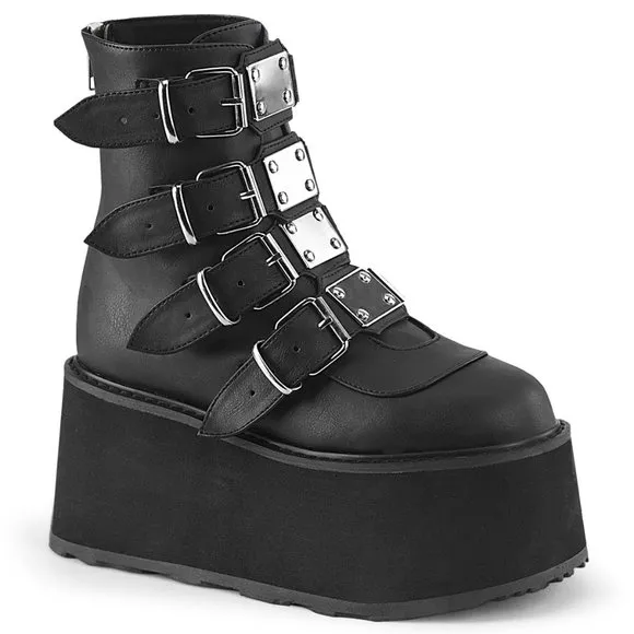 Demonia Damned-105 Black Vegan Leather Ankle Platform Boot