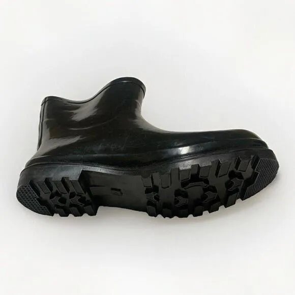 DEW Rubber Sole Rain Women's Boots Sz 11 Shiny Black Ankle Height Buckle Pull-on