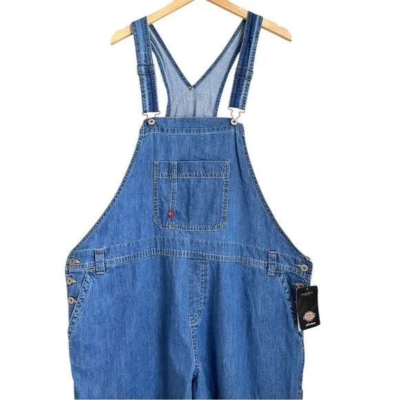 Dickies Women 2XL XXL Bib Overalls Blue Jean Denim Workwear Utility Medium Wash