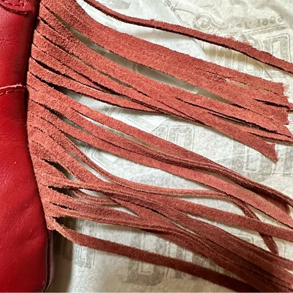 Dingo Lady’s Night Red Leather w/ Fringe Heeled Boots NWOT