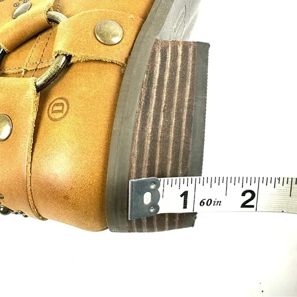 Dingo Sierra Ankle Boots 6.5 Camel Studded Leather Harness Bootie Womens