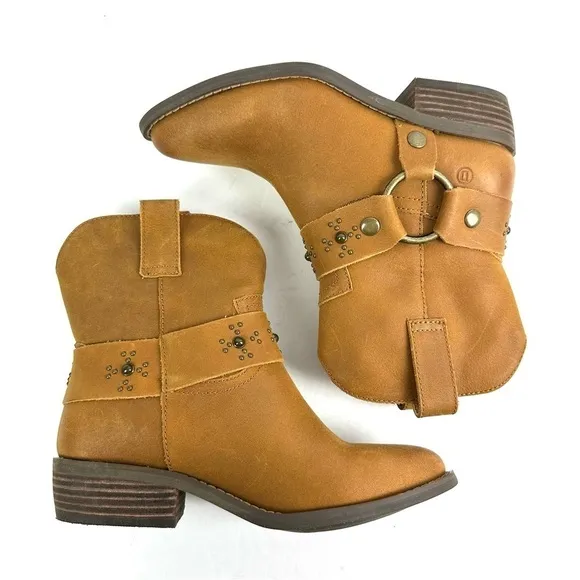 Dingo Sierra Ankle Boots 6.5 Camel Studded Leather Harness Bootie Womens