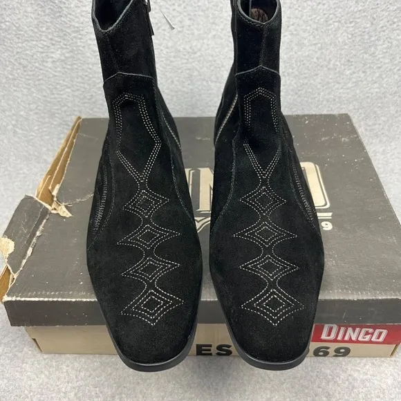 Dingo Western Embroidered Suede Ankle Boots Mens 12 Black Cowboy Yellowstone