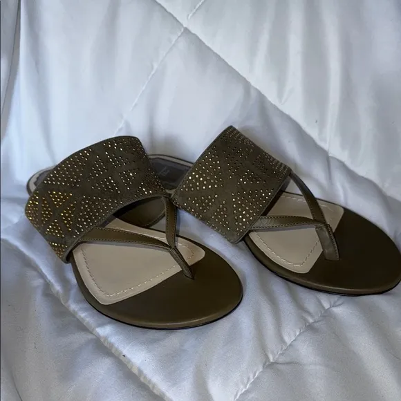Dior Olive Green Sandals with Ornate Gold Embellishment