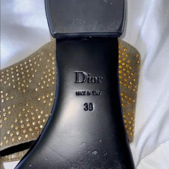 Dior Olive Green Sandals with Ornate Gold Embellishment