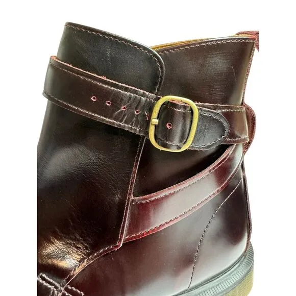 Doc Dr. Marten Womens Boots Teresa Ankle‎ Cherry Red Rub Leather Chunky Sz 9