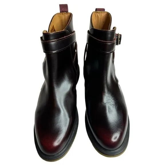 Doc Dr. Marten Womens Boots Teresa Ankle‎ Cherry Red Rub Leather Chunky Sz 9