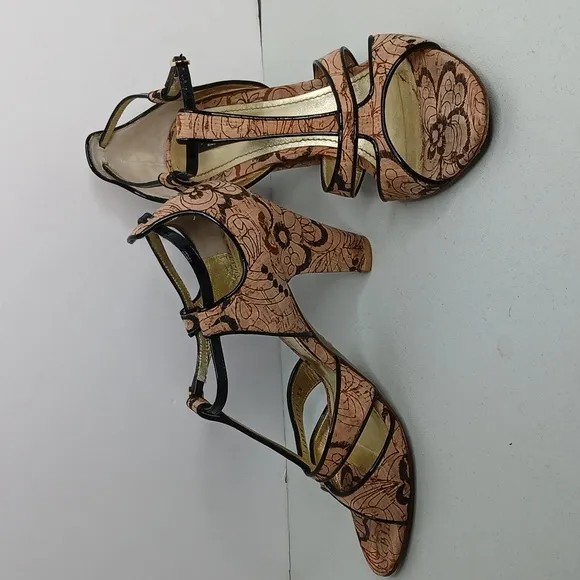 Dolce &amp; Gabbana Tan &amp; Black Cork Style High Heel Strap Sandal  8/39