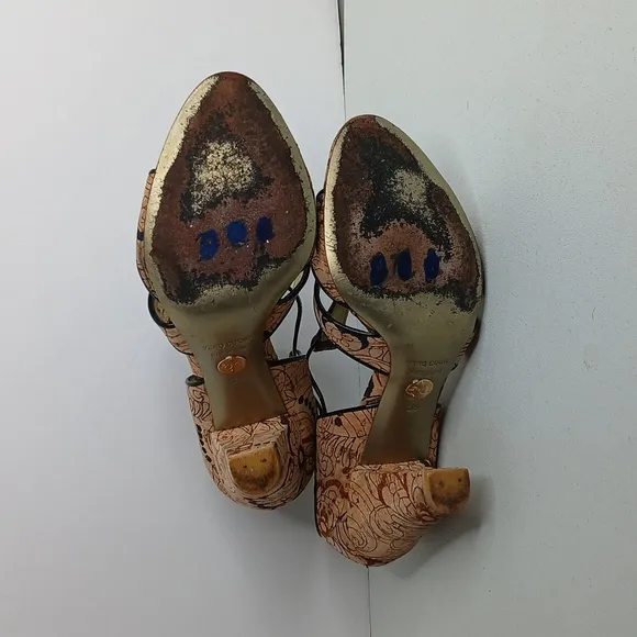 Dolce &amp; Gabbana Tan &amp; Black Cork Style High Heel Strap Sandal  8/39