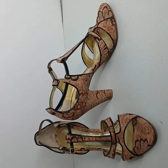 Dolce &amp; Gabbana Tan &amp; Black Cork Style High Heel Strap Sandal  8/39
