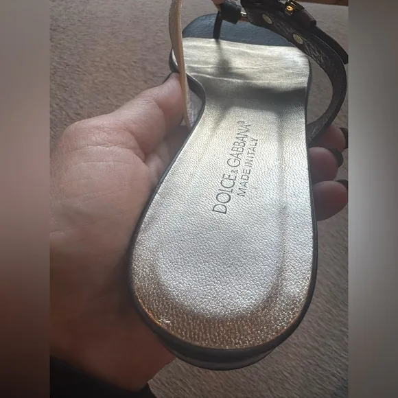 Dolce &amp; Gabbana Vintage Brown White Leather D&amp;G Logo Sandals Vero Cuoio 36 US 6