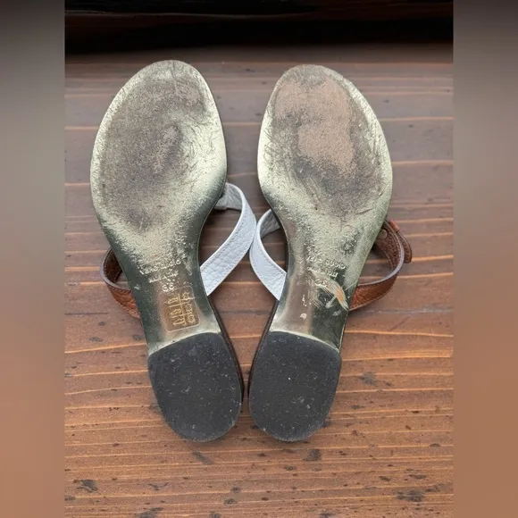Dolce &amp; Gabbana Vintage Brown White Leather D&amp;G Logo Sandals Vero Cuoio 36 US 6