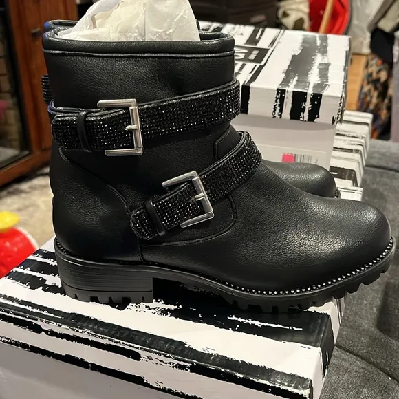 Dolce Vita Kids Size 4 Big Girls Black Rhinestone Accented Boots Brand New