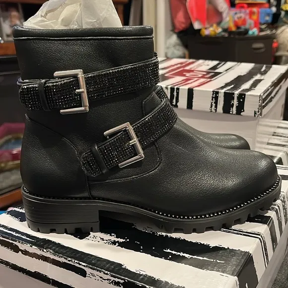 Dolce Vita Kids Size 4 Big Girls Black Rhinestone Accented Boots Brand New