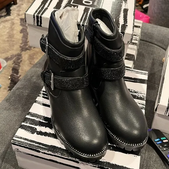 Dolce Vita Kids Size 4 Big Girls Black Rhinestone Accented Boots Brand New