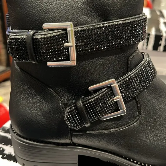 Dolce Vita Kids Size 4 Big Girls Black Rhinestone Accented Boots Brand New