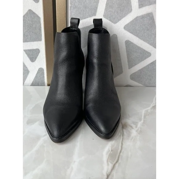 Dolce Vita Shanon Black Leather Pointed-Toe Ankle Leather Booties Heels Sz 8