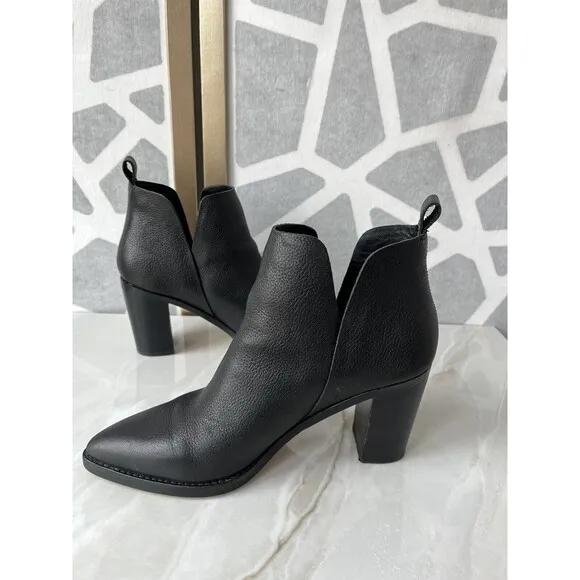 Dolce Vita Shanon Black Leather Pointed-Toe Ankle Leather Booties Heels Sz 8