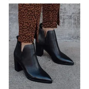 Dolce Vita Shanon Black Leather Pointed-Toe Ankle Leather Booties Heels Sz 8