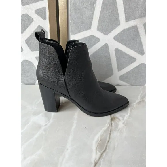 Dolce Vita Shanon Black Leather Pointed-Toe Ankle Leather Booties Heels Sz 8
