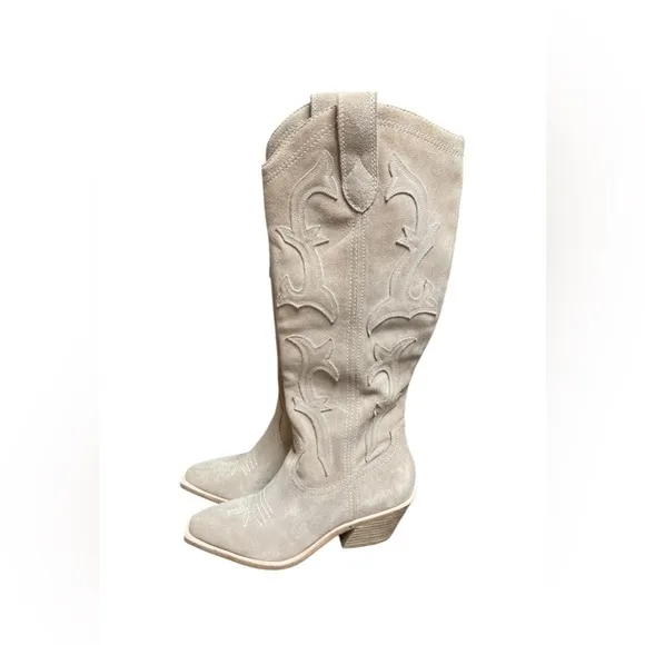 DOLCE VITA WOMEN'S SAMARE SUEDE‎ WESTERN STYLE TALL BOOTS TAUPE  SZ 5