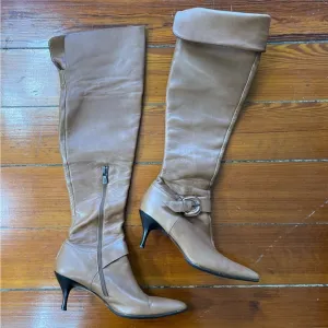 Donald J. Pilner Tall Fold Over Kitten Heel Pointy Leather Thigh Boots ~7.5
