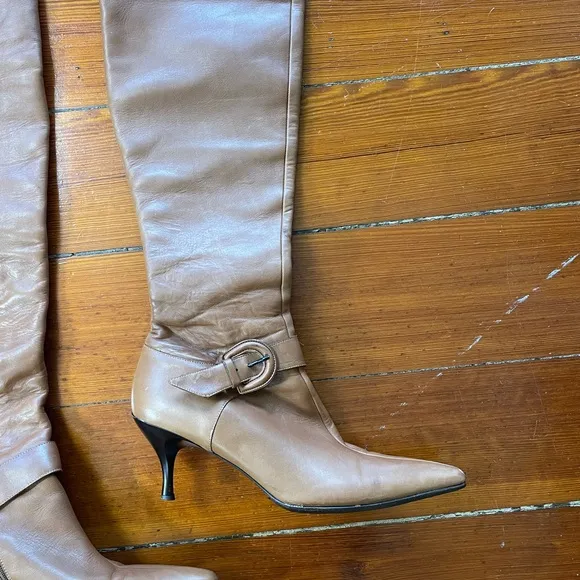 Donald J. Pilner Tall Fold Over Kitten Heel Pointy Leather Thigh Boots ~7.5