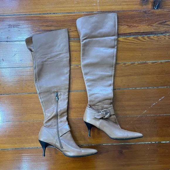 Donald J. Pilner Tall Fold Over Kitten Heel Pointy Leather Thigh Boots ~7.5