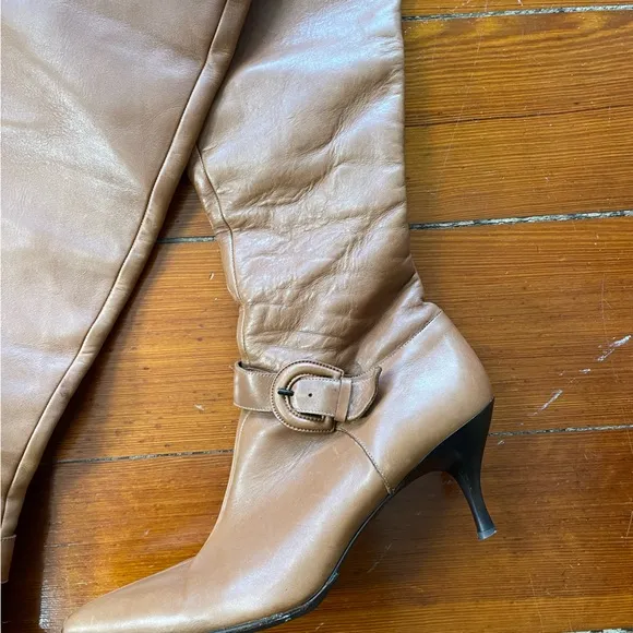 Donald J. Pilner Tall Fold Over Kitten Heel Pointy Leather Thigh Boots ~7.5