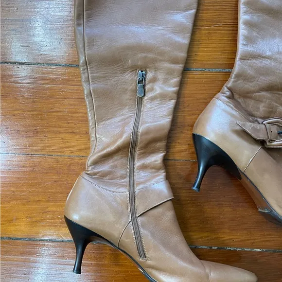 Donald J. Pilner Tall Fold Over Kitten Heel Pointy Leather Thigh Boots ~7.5