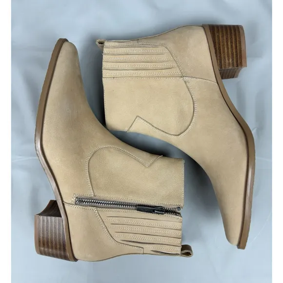 Donald Pliner Banks Ankle Boots Women's Size 8 Tan Leather Nubuck Western Boho
