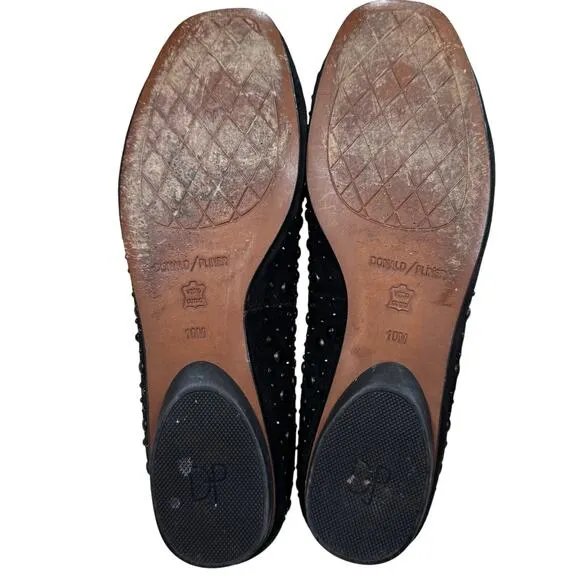 Donald Pliner Dora Flats Black Suede Rhinestones Casual Shoes Womens Size 10