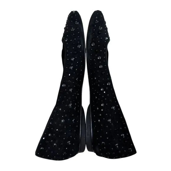Donald Pliner Dora Flats Black Suede Rhinestones Casual Shoes Womens Size 10