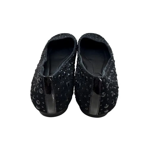 Donald Pliner Dora Flats Black Suede Rhinestones Casual Shoes Womens Size 10