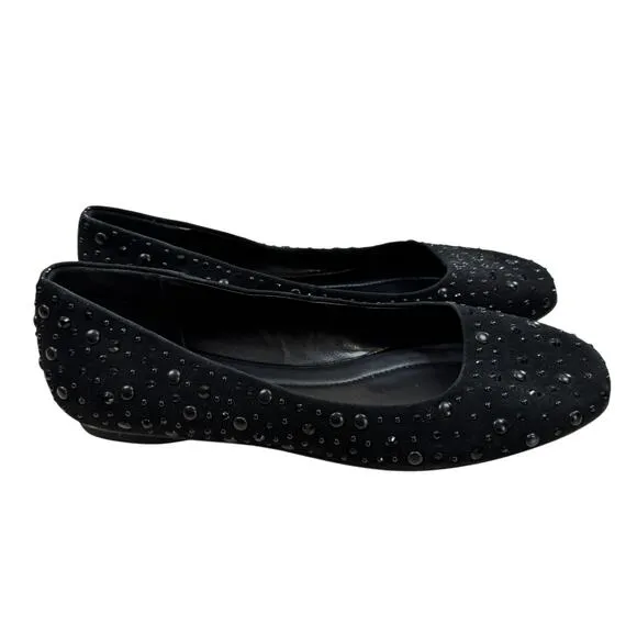 Donald Pliner Dora Flats Black Suede Rhinestones Casual Shoes Womens Size 10
