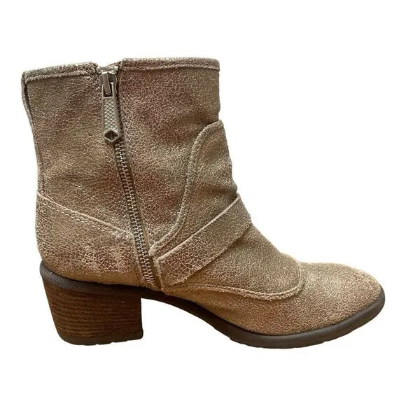 DONALD PLINER Sz 7.5 Leather Gold Glitter Buckle Ankle Delta Boots Feminine