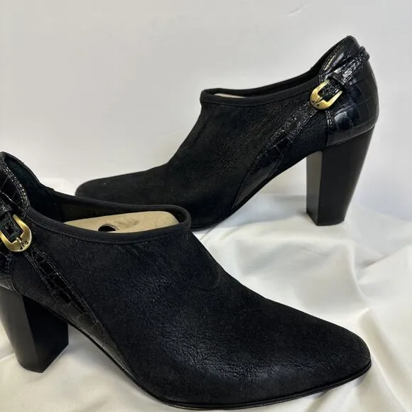 Donald Pliner Women's Black Suede/leather Pointed Toe Heel Ankle Boots  Size 9.5