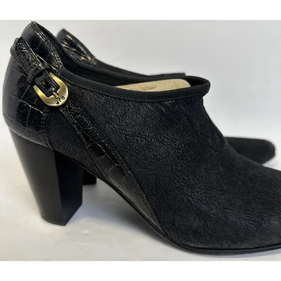 Donald Pliner Women's Black Suede/leather Pointed Toe Heel Ankle Boots  Size 9.5