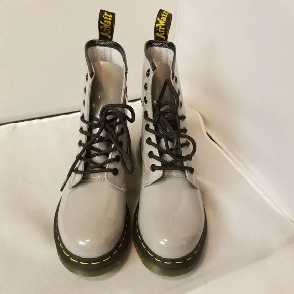 Dr. Martens 1460‎ (27635) Gray Patent Leather Lace Up Boots - Women's Size 7