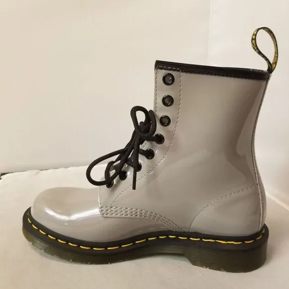 Dr. Martens 1460‎ (27635) Gray Patent Leather Lace Up Boots - Women's Size 7