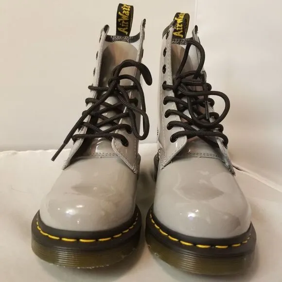 Dr. Martens 1460‎ (27635) Gray Patent Leather Lace Up Boots - Women's Size 7