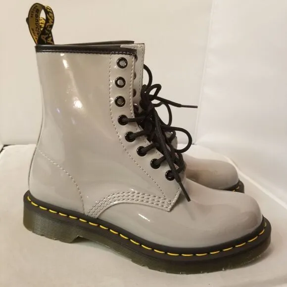 Dr. Martens 1460‎ (27635) Gray Patent Leather Lace Up Boots - Women's Size 7