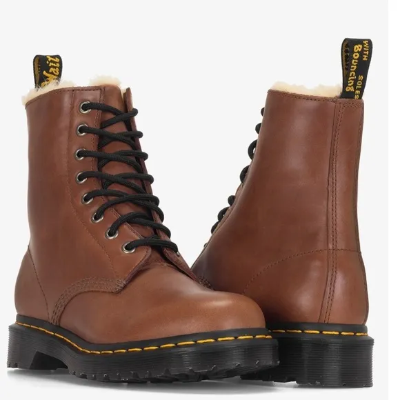 Dr. Martens‎ 1460 Serena Saddle Tan Faux Fur-Lined lace up Leather Boots size 10